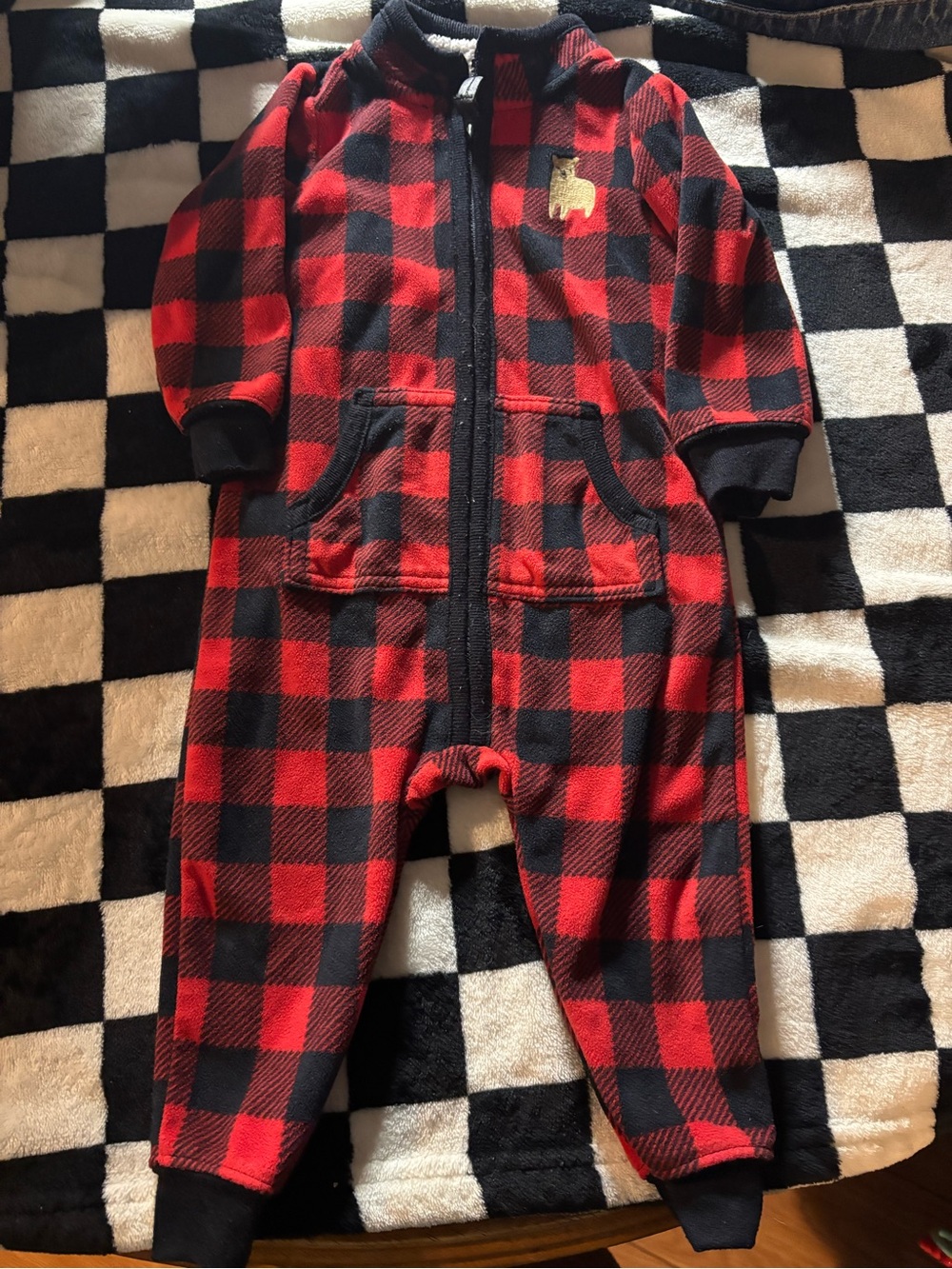 12 month red plaid one piece outfit